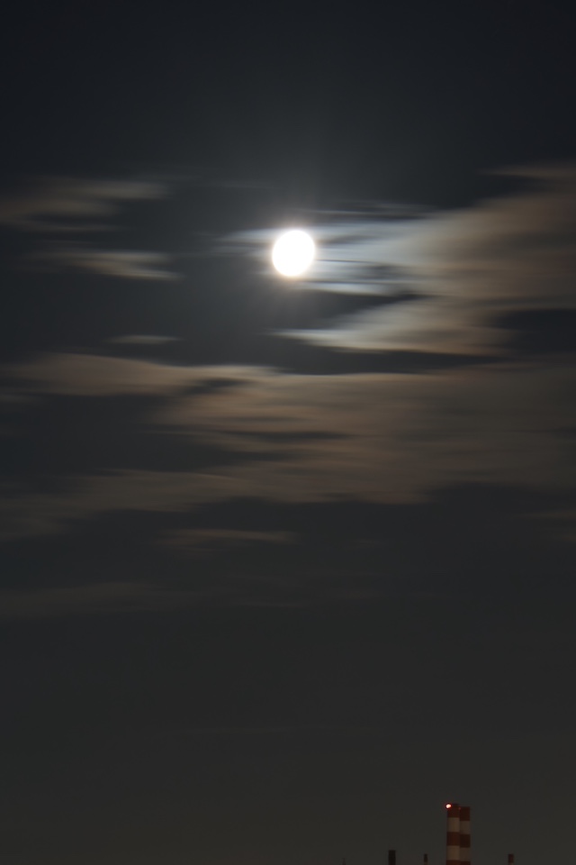 夜の月の写真を撮ってみましたが、明るく丸くっている様子しか撮ることが出来ませんでした。